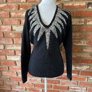 Cache Black and Silver Sequin Sweater